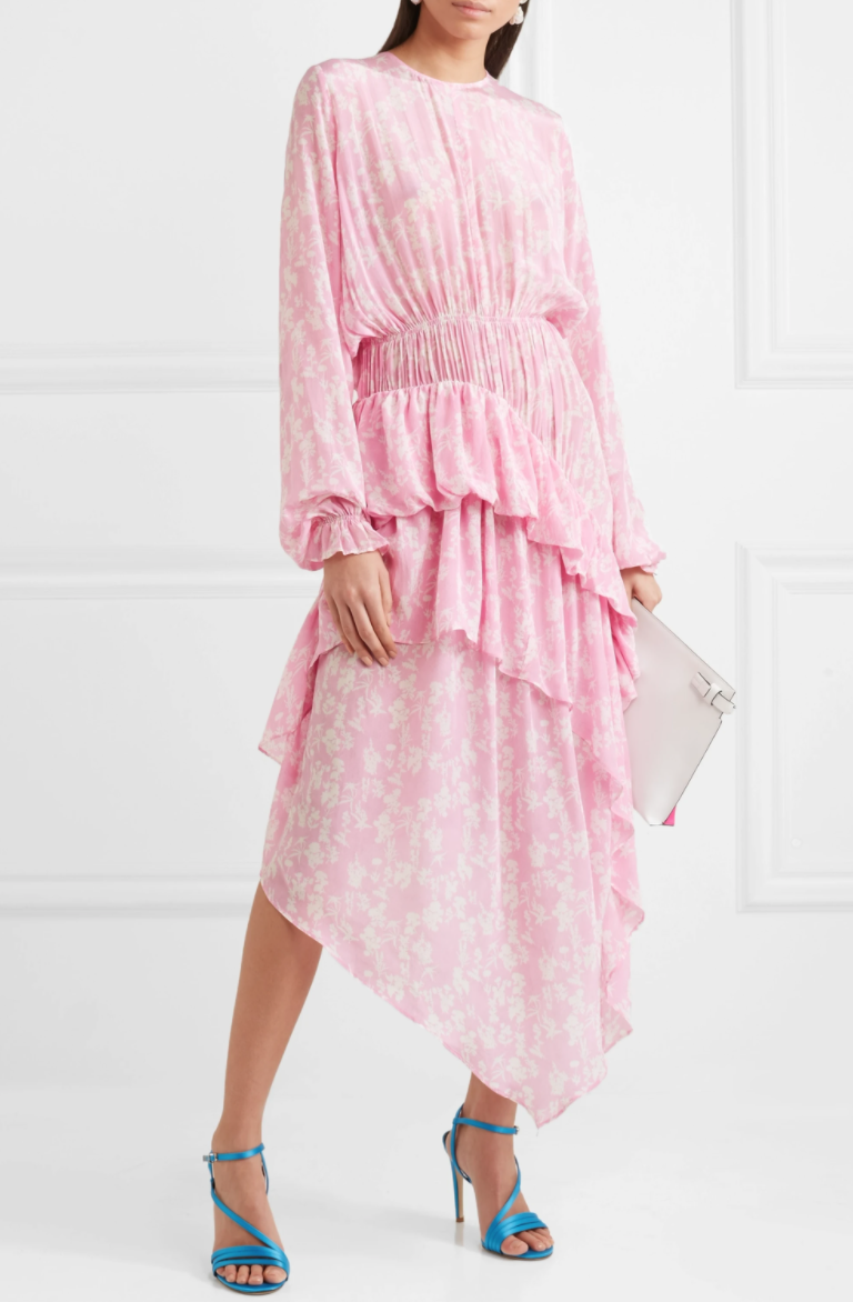 For rent a Preen By Thornton Bregazzi Eden Asymmetric Ruffled Floral Print Crepe De Chine Dress