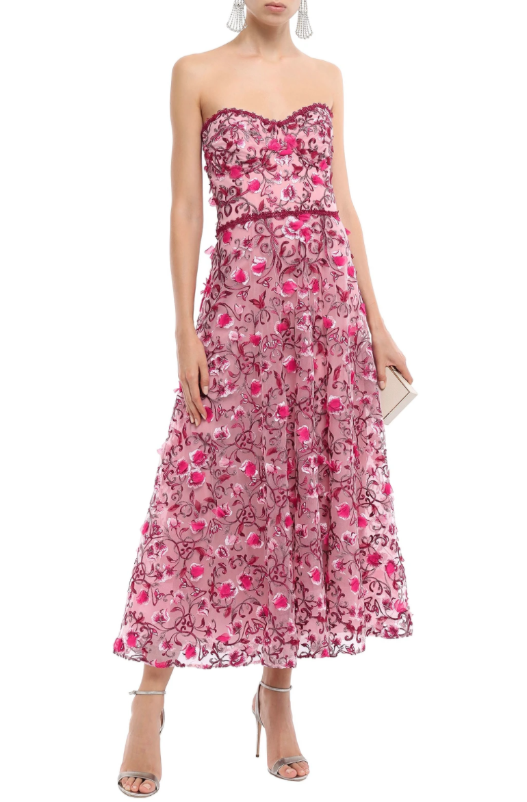 Rent a Marchesa Notte Strapless Embellished Tulle Midi Dress