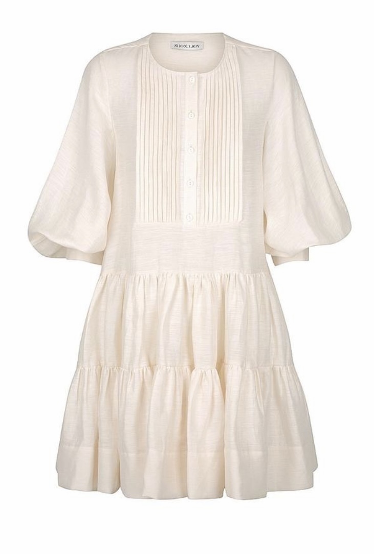 Rental Shona Joy Savoye Linen Tuxedo Shirt Dress In Ecru