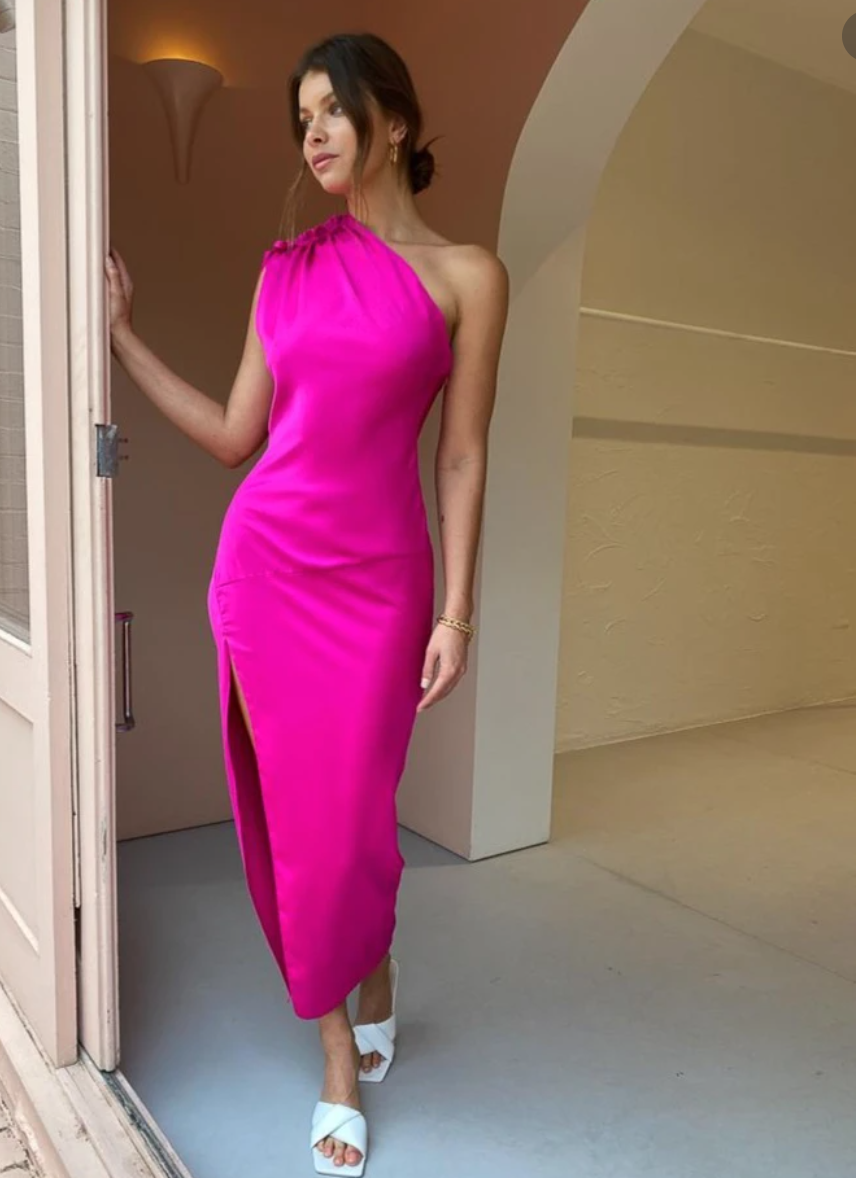 Cheap designer By Johnny Sliced Cut Out Asymmetric Dress In Electric Pink