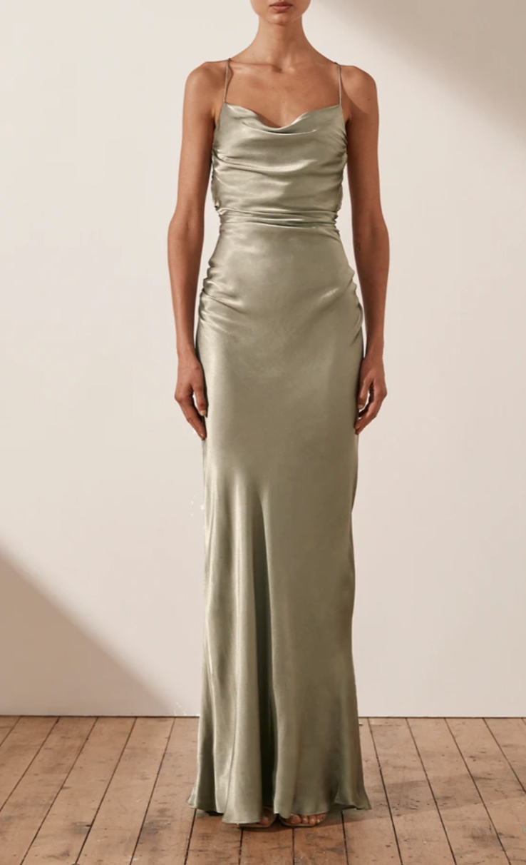 Borrow a Shona Joy La Lune Lace Back Maxi Dress Sage