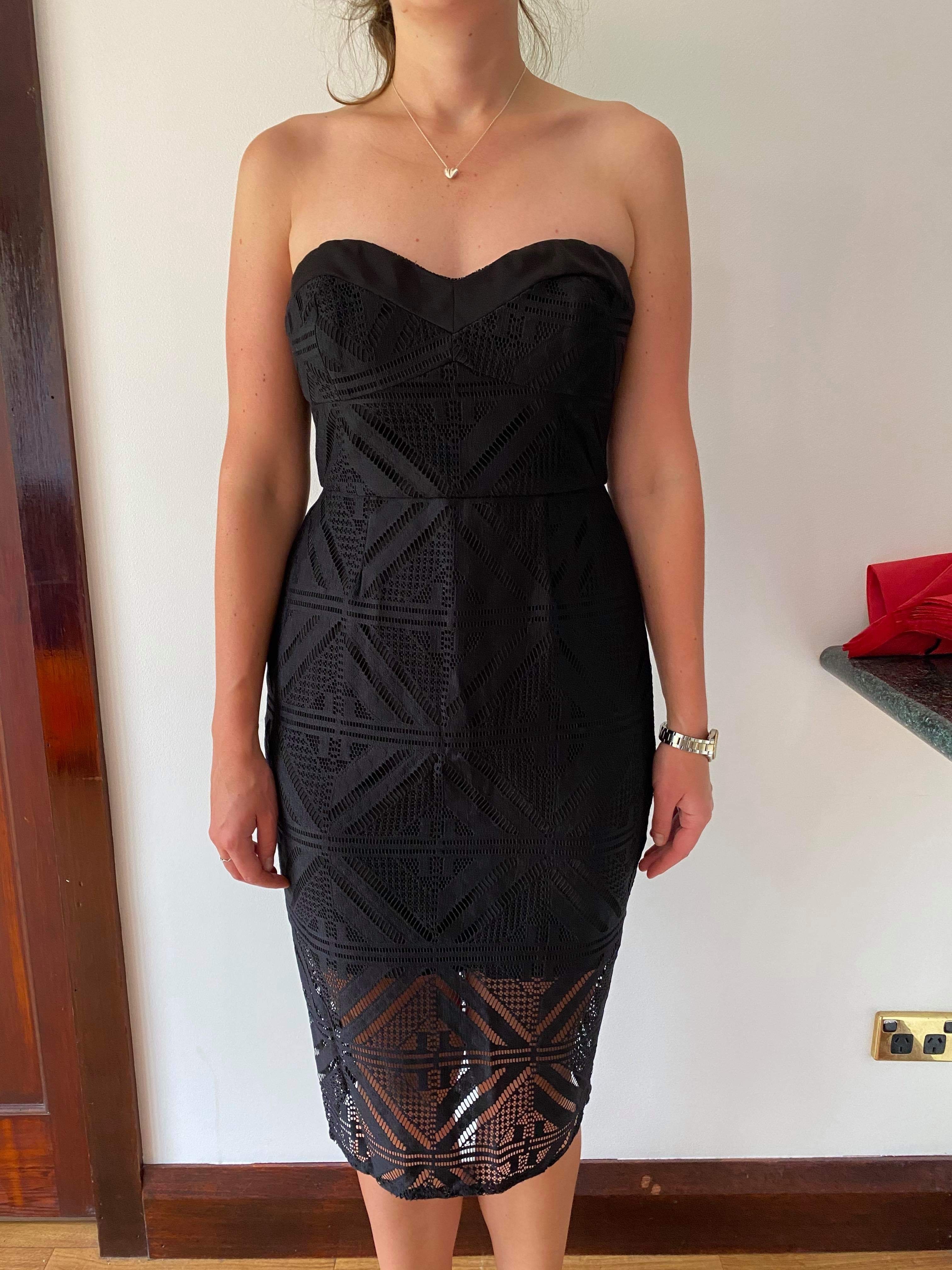 Affordable Pilgrim Black Midi Dress With Lace Overlay Size 12