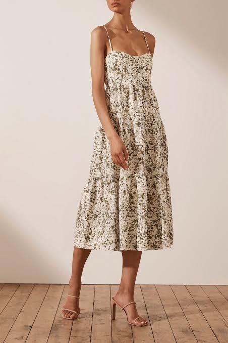 Borrow a Shona Joy Suzette Linen Tiered Midi Dress