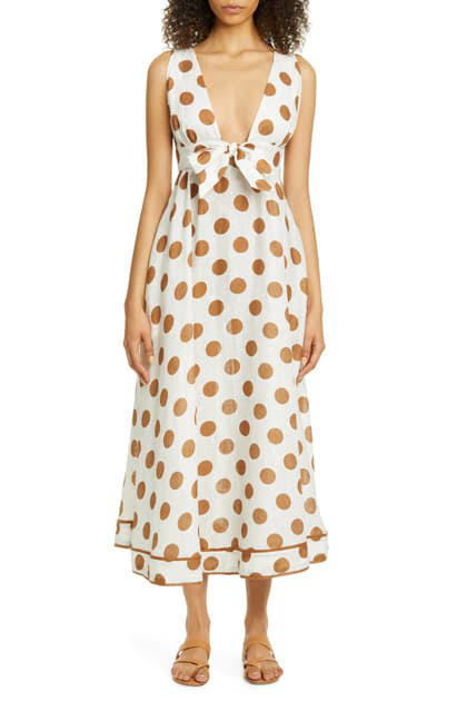 Cheap designer Zimmermann Empire Polka Dot Linen Maxi Dress