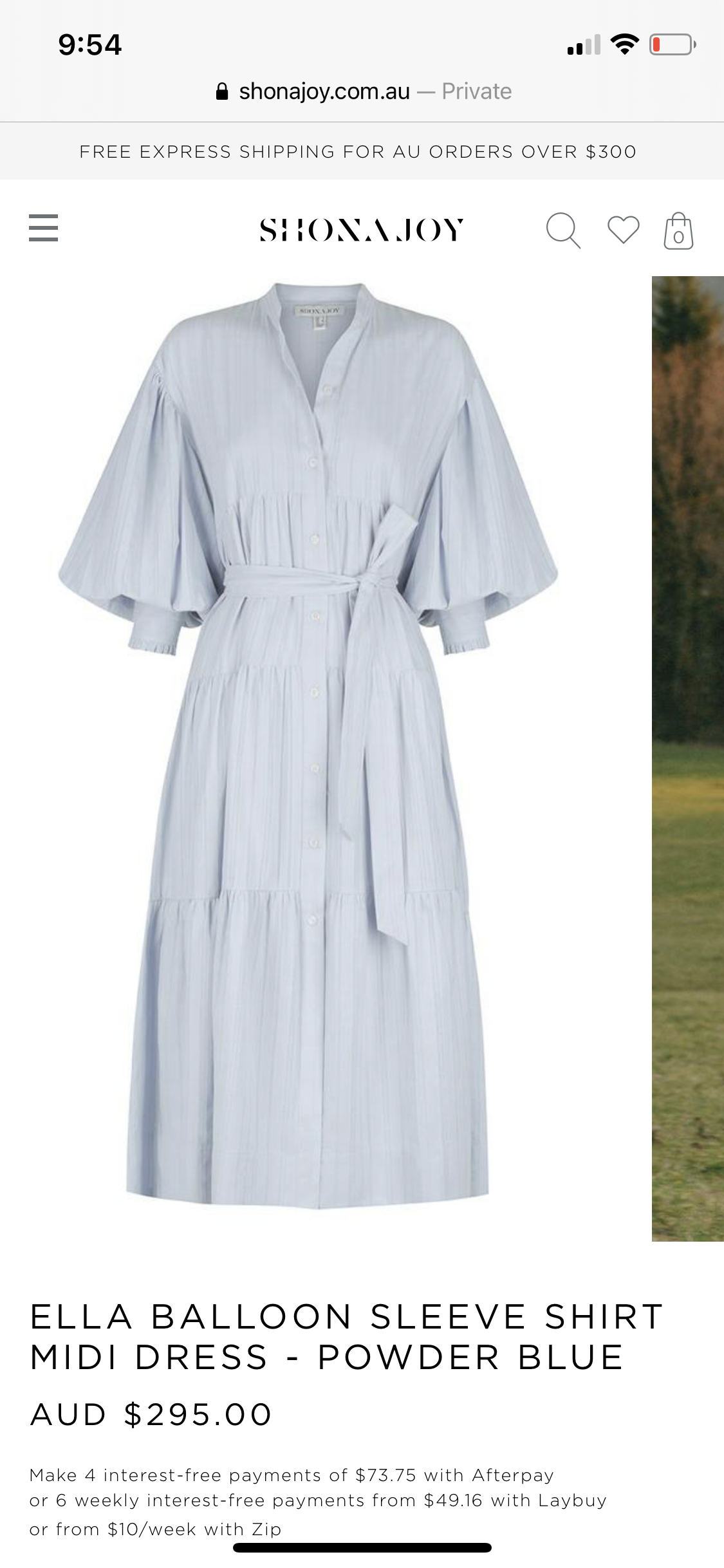 Loan a Shona Joy Ella Balloon Sleeve Shirt Midi Dress Powder Blue