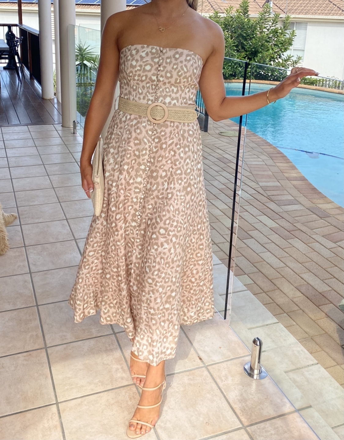 For rent a Zimmermann Carnaby Bustier Midi Dress In Pink Leopard