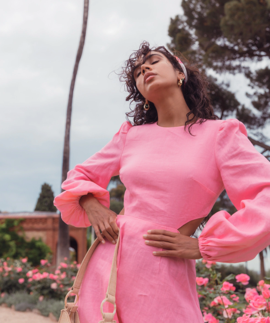 Hire a The Wolf Gang Safi Linen Cut Out Dress – Candy