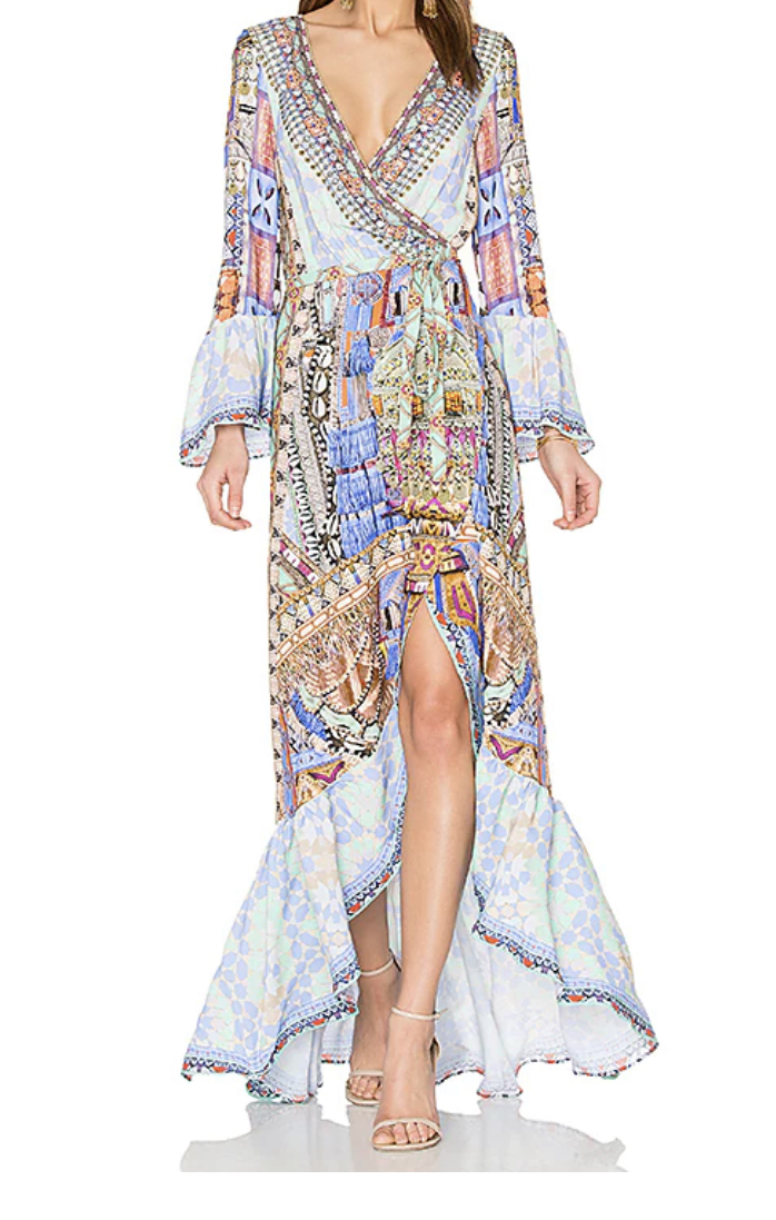 Borrow a Camilla Go Your Own Way Bell Sleeve Wrap Dress