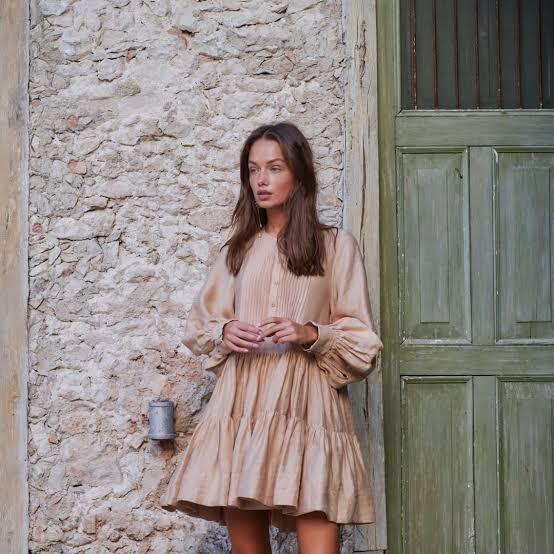 Rental Shona Joy Tuxedo Shirt Dress In Biscuit Colour