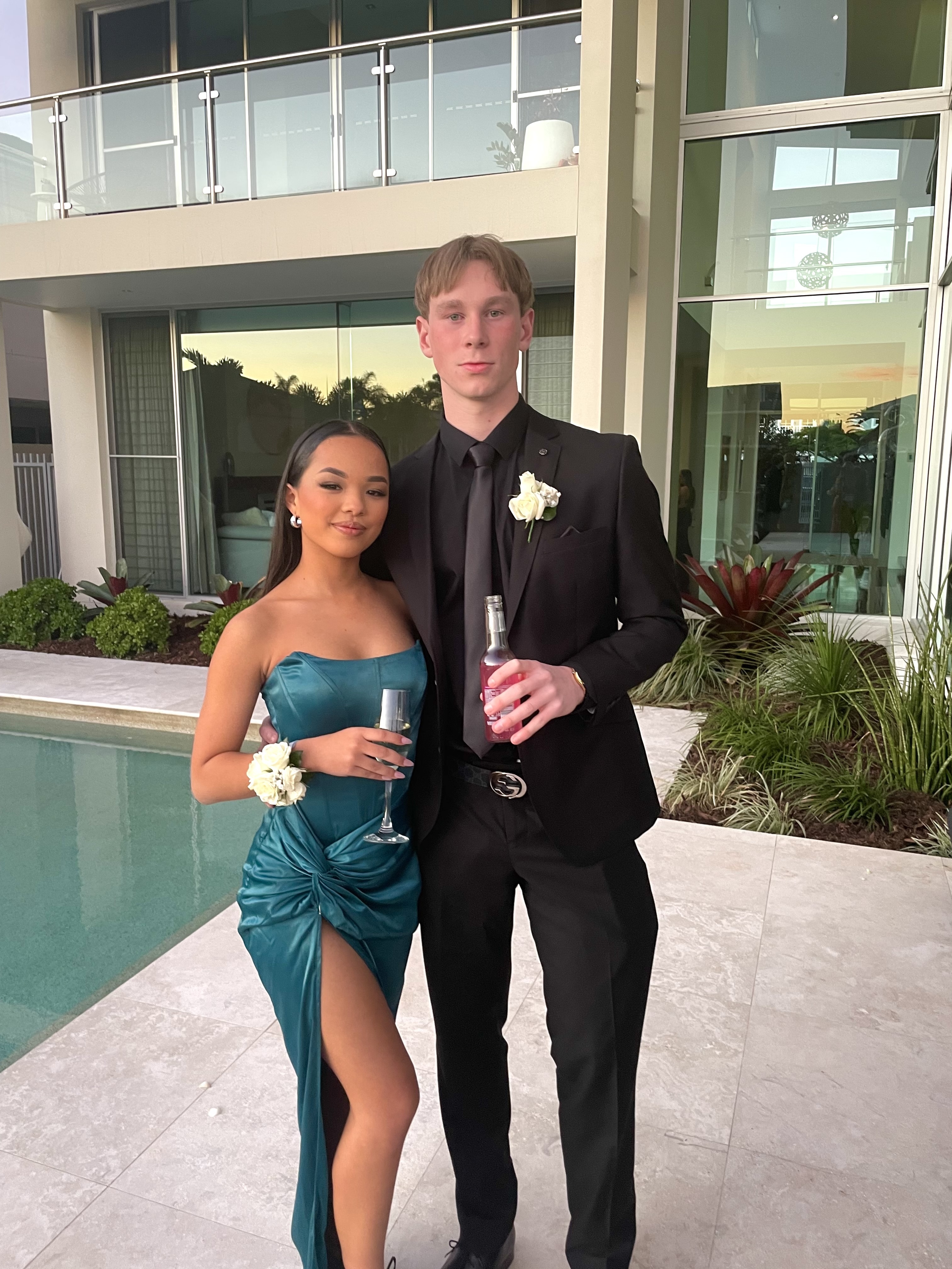 For rent a Club L London Teal Satin Bandeau Corset Maxi Dress