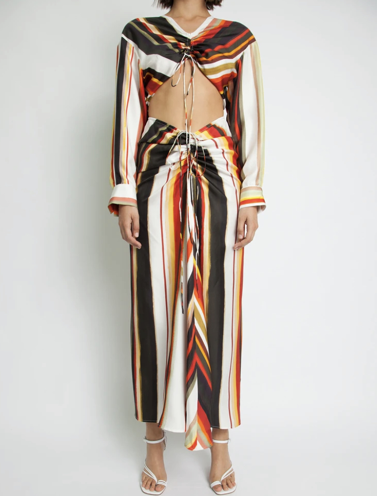 Cheap designer Christopher Esber Ruched Disconnect Striped Shirt Dress