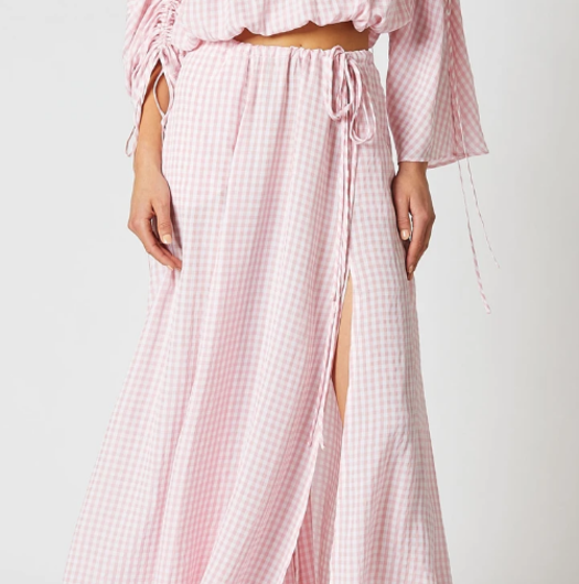 Loan a Scanlan Theodore Pink Gingham Drawcord Slit Skirt