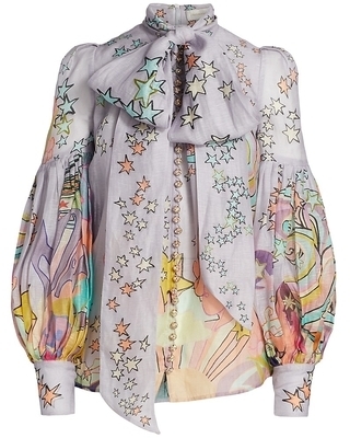 Affordable Zimmermann Zimmermann The Concert Tie Neck Blouse Print Size 10