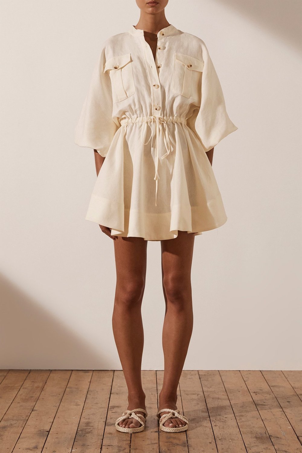 For rent a Shona Joy Brodie Linen Balloon Sleeve Dress White
