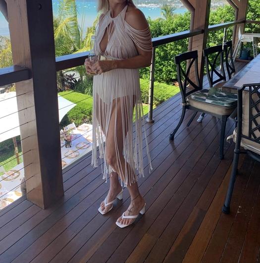 Designer rental DENISSE M VERA Luxe Equinox Top With Extra Sleeve Tassels
