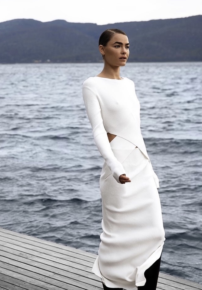 Hire a Sir The Label Celena Draped Dress (Ivory)