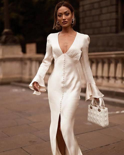 Rent a Shona Joy La Lune Frill Cuff Bias Midi Dress Cream