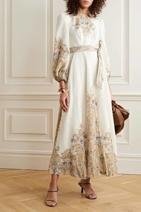 Designer rental Zimmermann Freja Paisley Long Dress Ivory Fleur Paisley