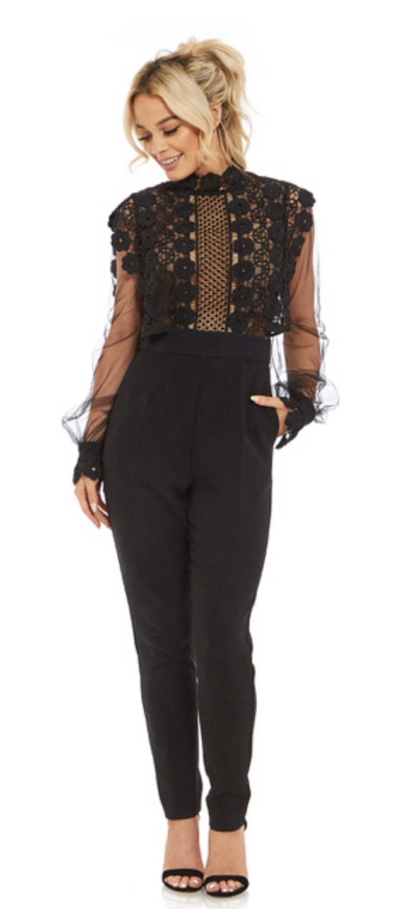 Borrow a Self Portrait Guipure Lace Balloon Jumpsuit