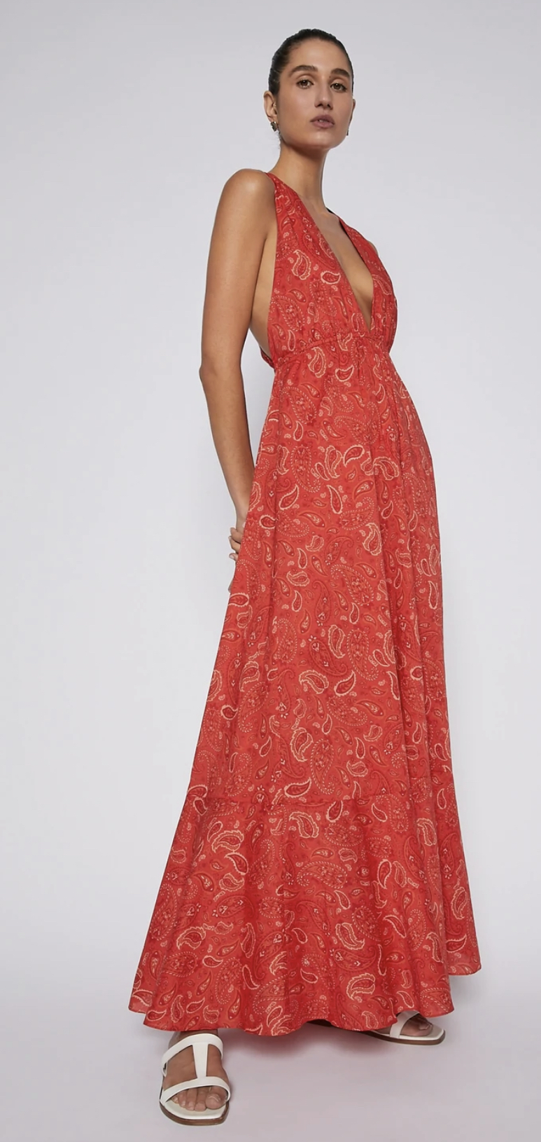 Hire a Scanlan Theodore Cotton Paisley Halter Dress Red