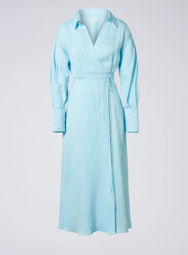 Rent a Scanlan Theodore Italian Linen Wrap Shirt Dress Turquoise