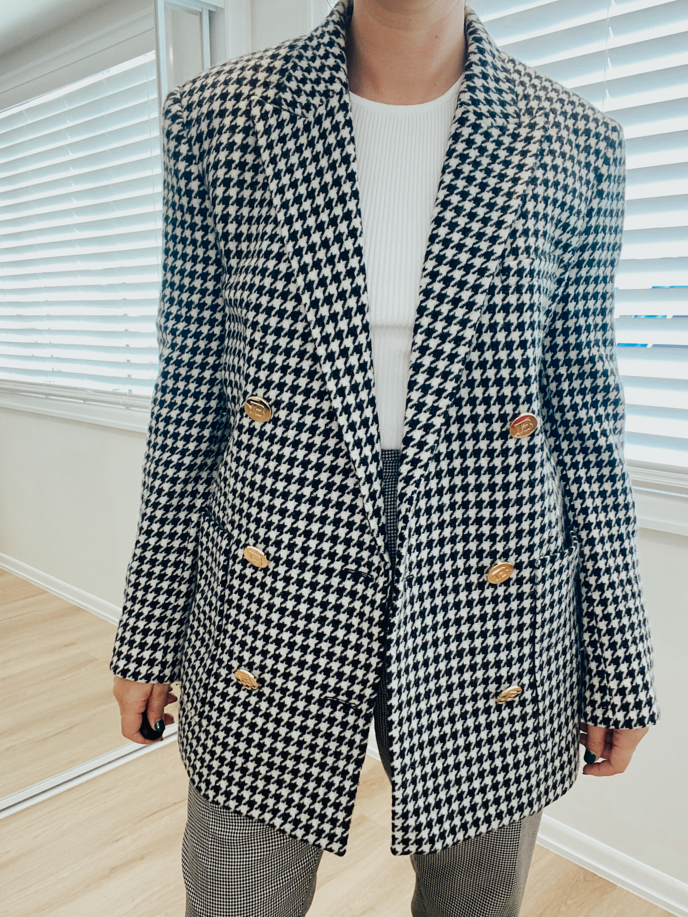 Cheap designer Balmain Oversized Black Houndstooth Wool Blazer