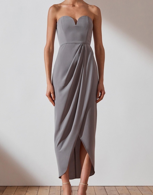 Rental Shona Joy V Bustier Draped Midi Dress Grey