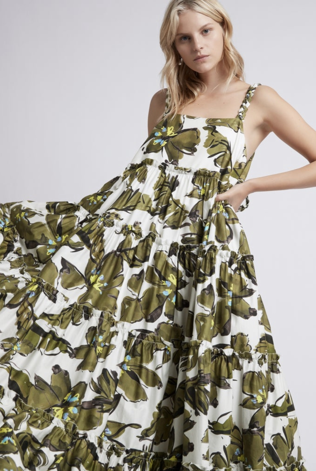 Formal rental Aje Oasis Olive Leaf Strap Maxi Dress