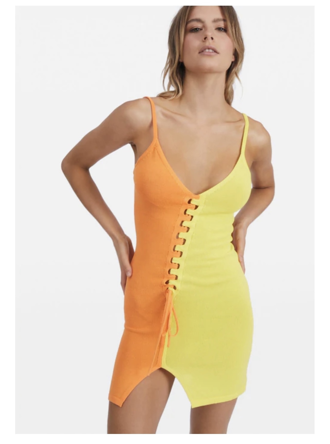 Loan a Chosen By Tuchuzy Two Tone Knit Dress Orange/Yellow