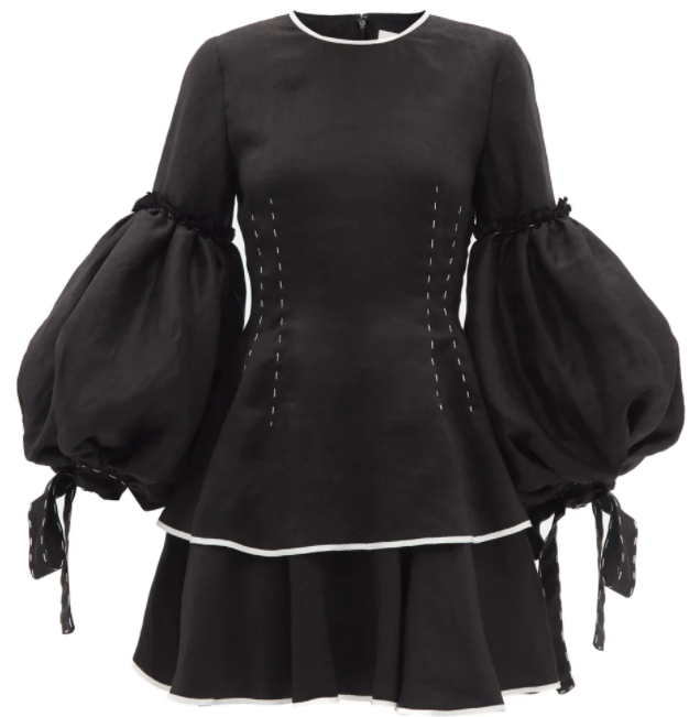 Loan a Aje Gracious Balloon Sleeve Linen Blend Mini Dress