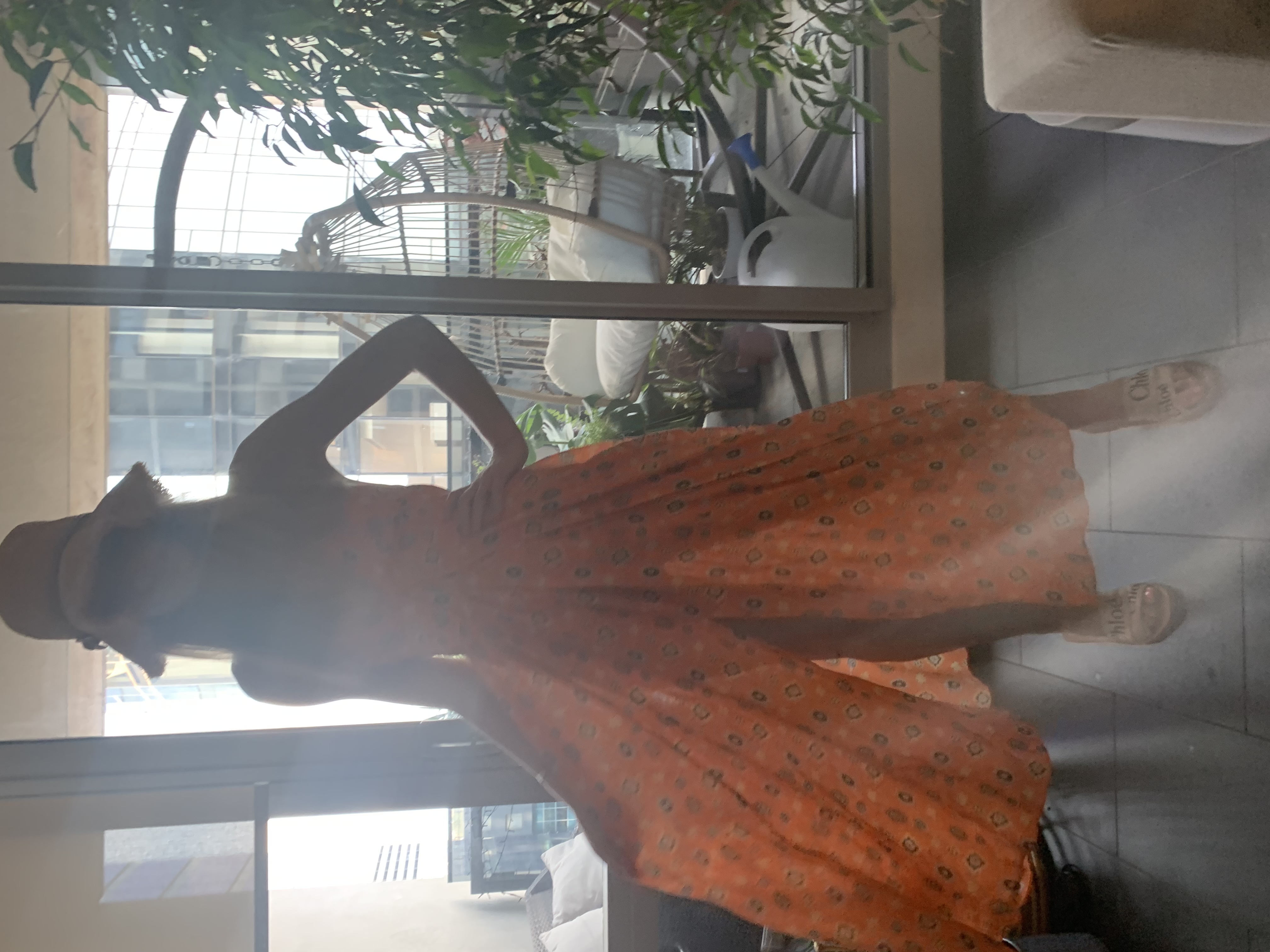 Rental Scanlan Theodore Linen Foulard Strappy Dress Tangerine