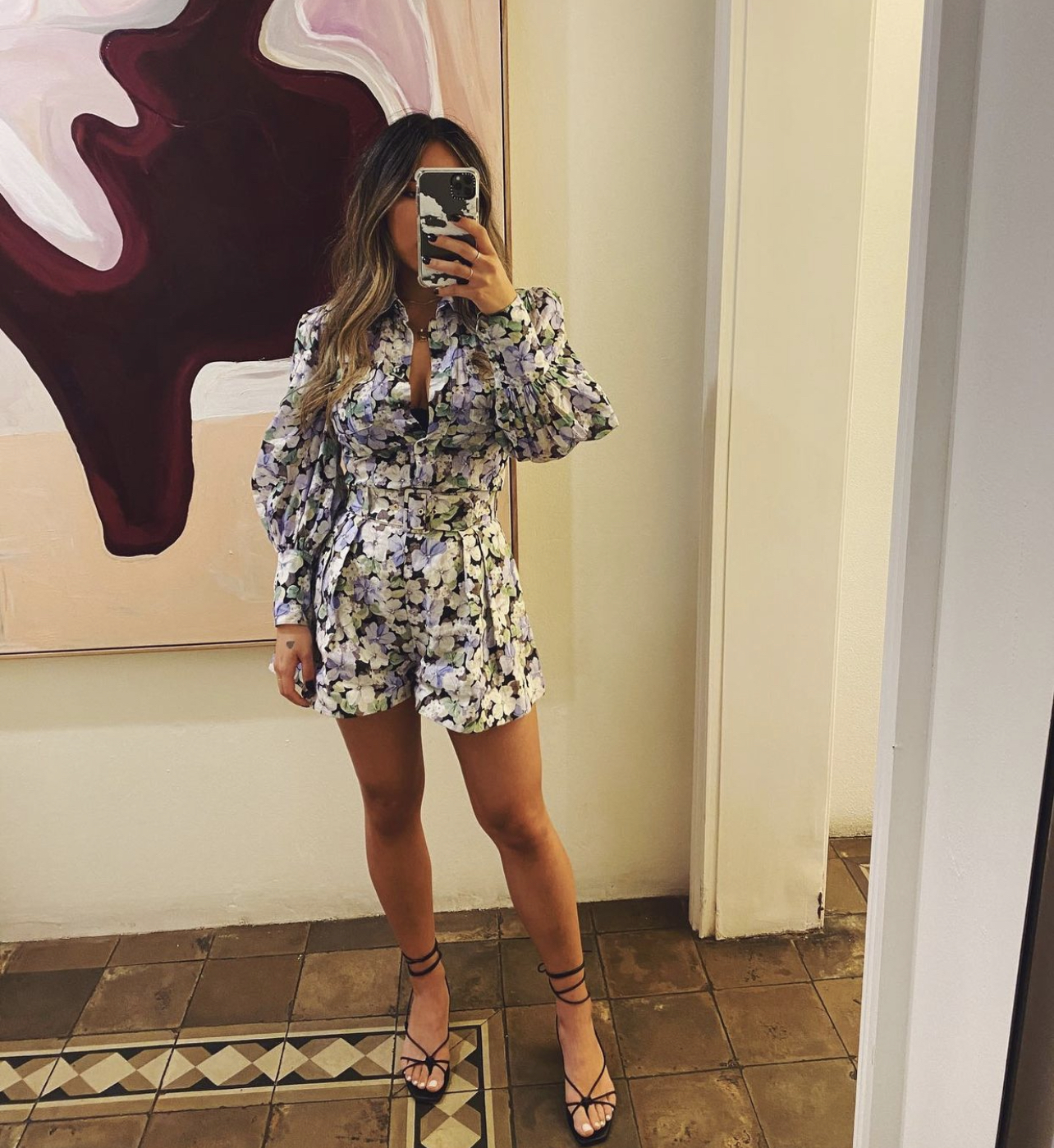 Cheap designer Zimmermann Balloon Sleeve Floral Printed Shirt & Short Set