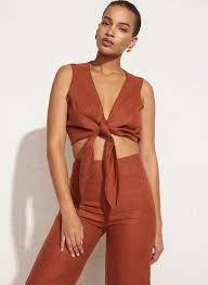Designer rental Faithfull The Brand Ottavio Pants And Top Set In Copper (Plain Spice)