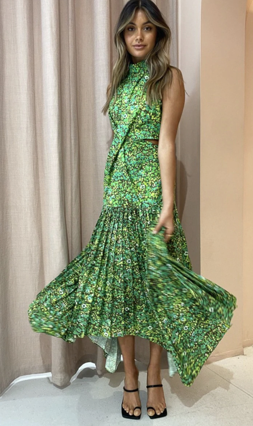 Rental Alemais Phyllis Twist Front Pleat Dress In Acid Gree