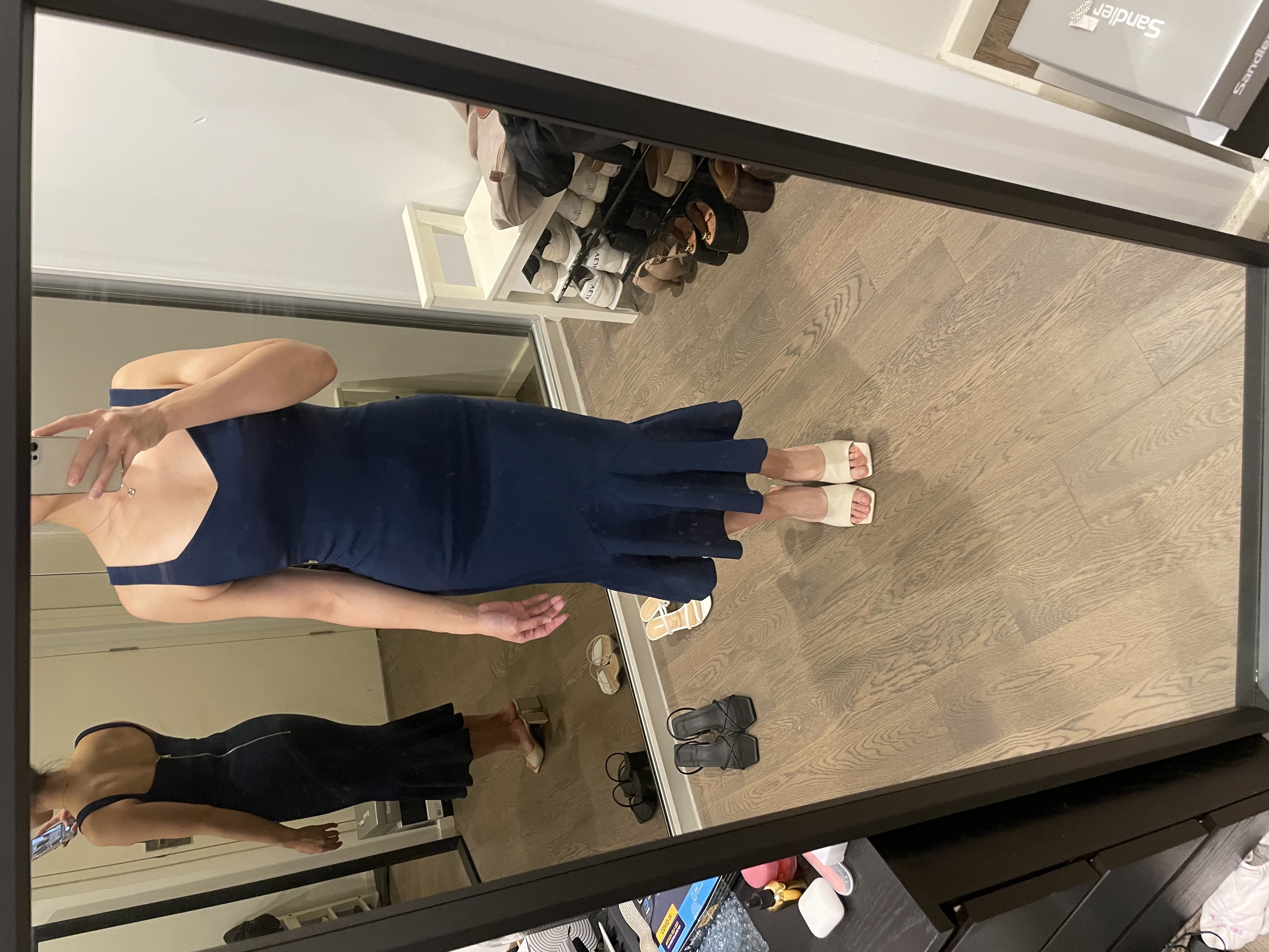 Formal rental By Johnny V Flare Navy Midi Dress