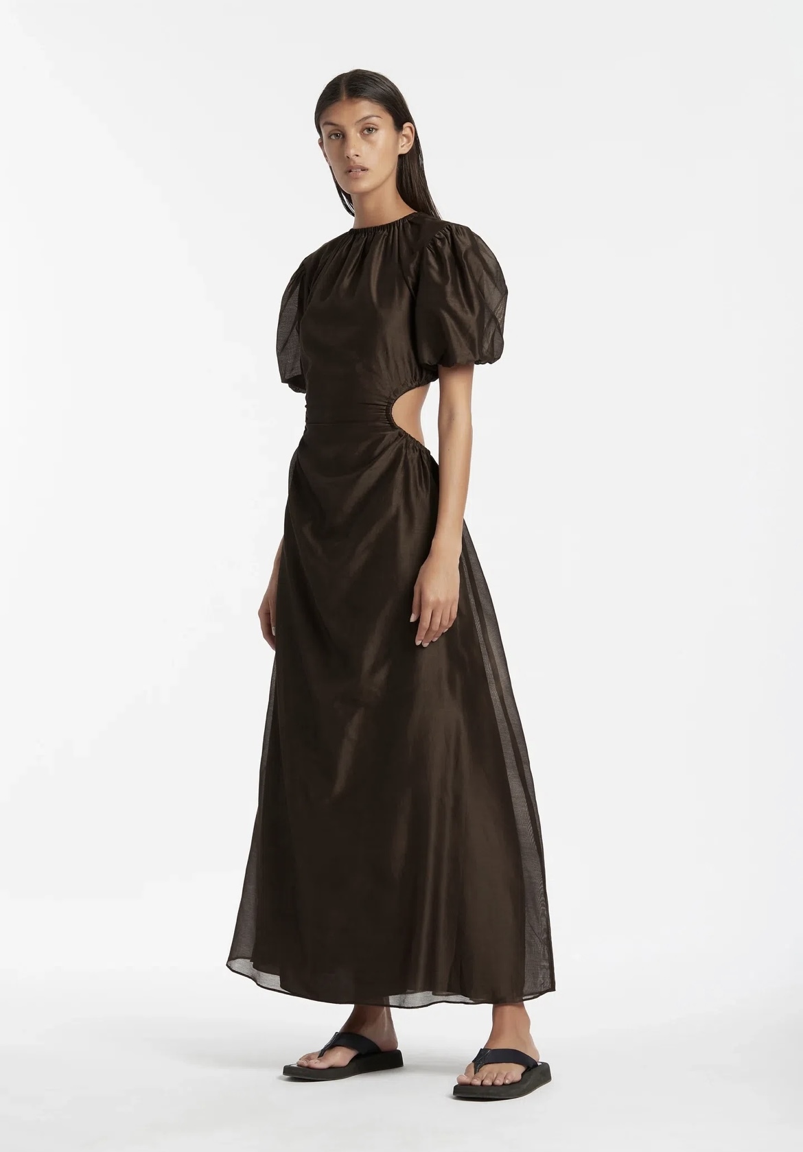 Loan a Sir The Label Anje Puff Sleeve Gown In Chocolate