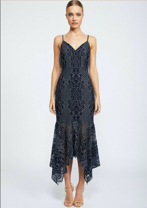 Formal rental Shona Joy Cocktail Handkerchief Midi Navy