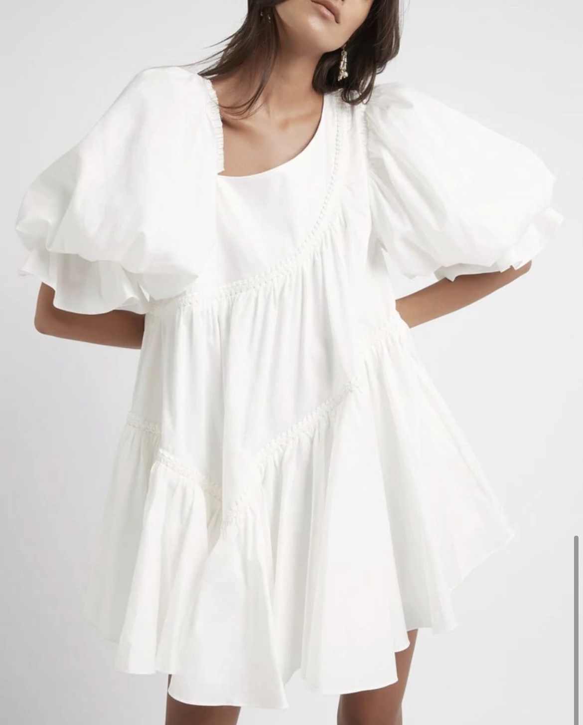 For rent a Aje Casabianca Braided Asymmetric Puff Sleeve Mini Dress