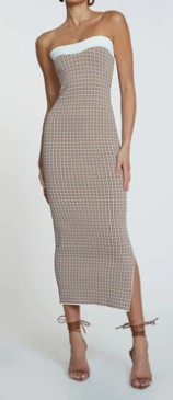 Affordable By Johnny Isabella Check Knit Strapless Brown Ivory