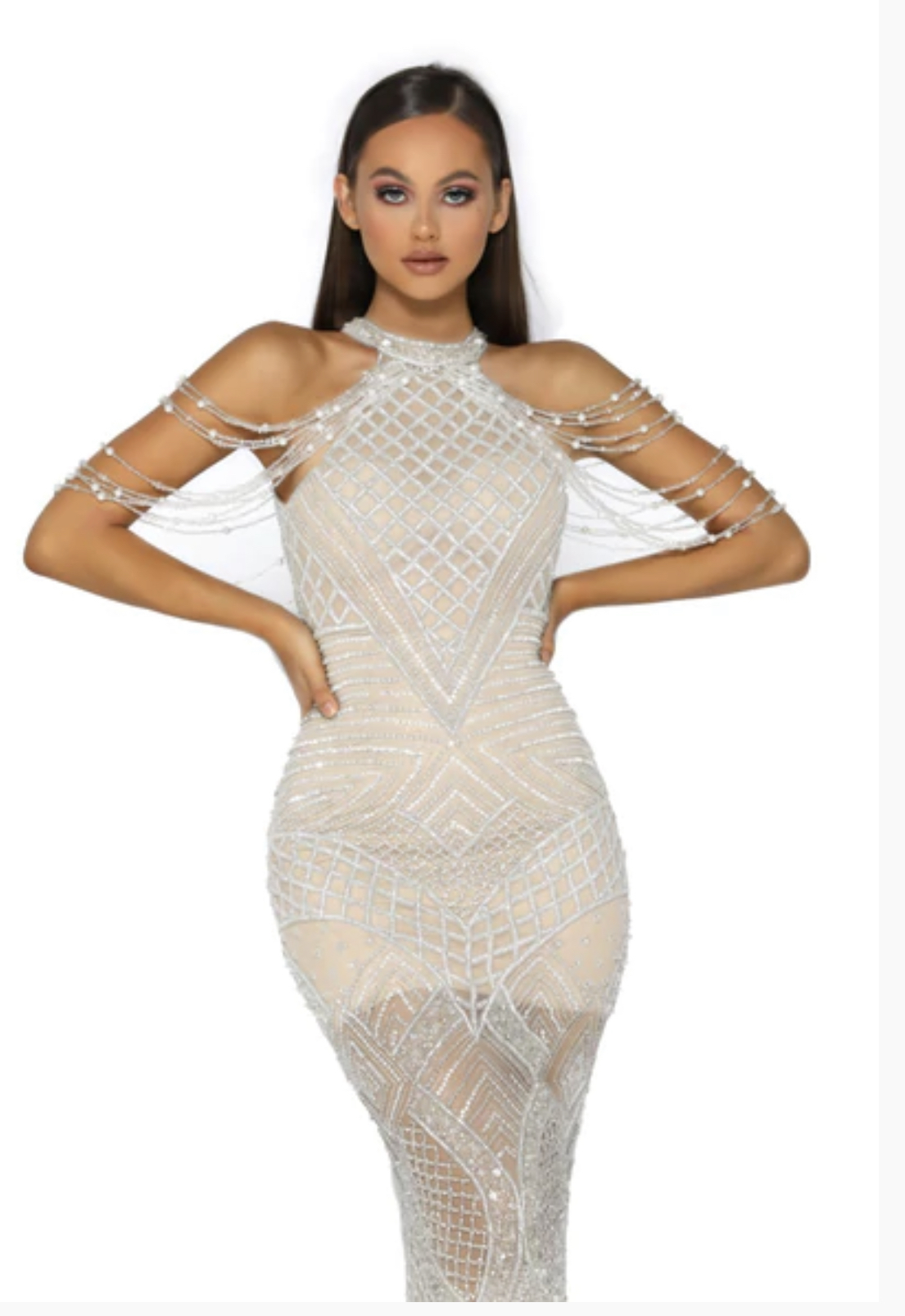 Borrow a Portia And Scarlett Portia & Scarlett Lilly Audrey Silver Clear Crystal Beaded Couture Gown