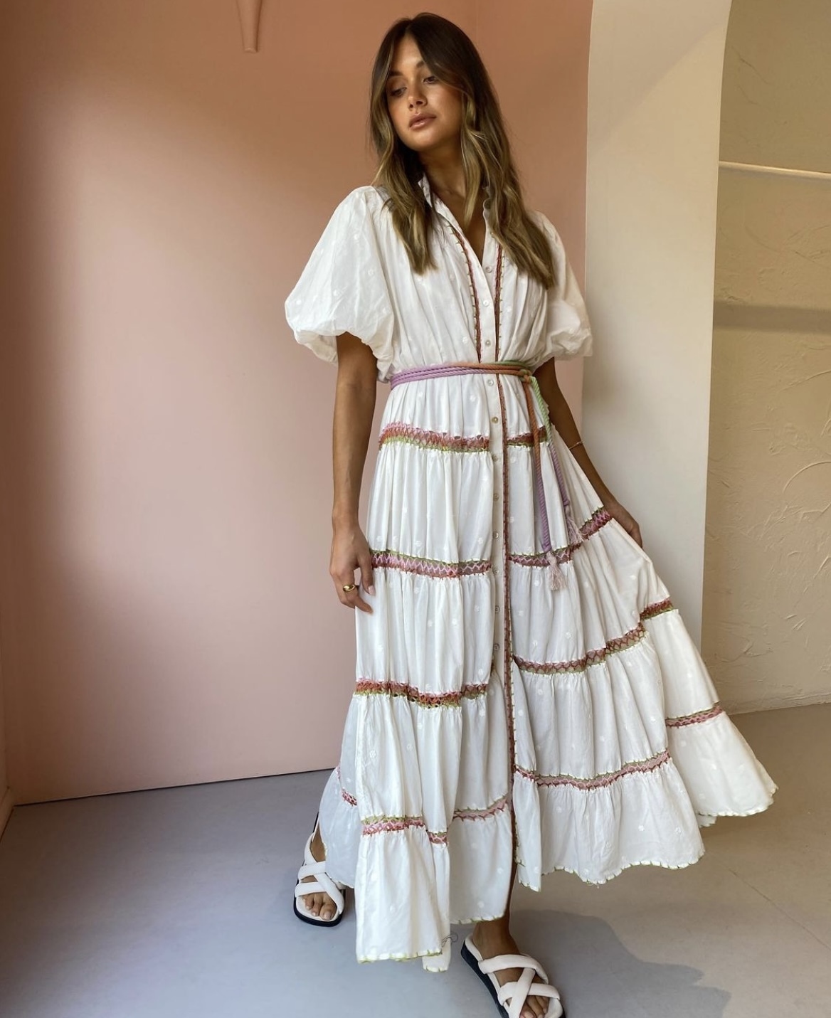 Cheap designer Alemais Alemais Giselle Embroidery Midi Dress In Snow