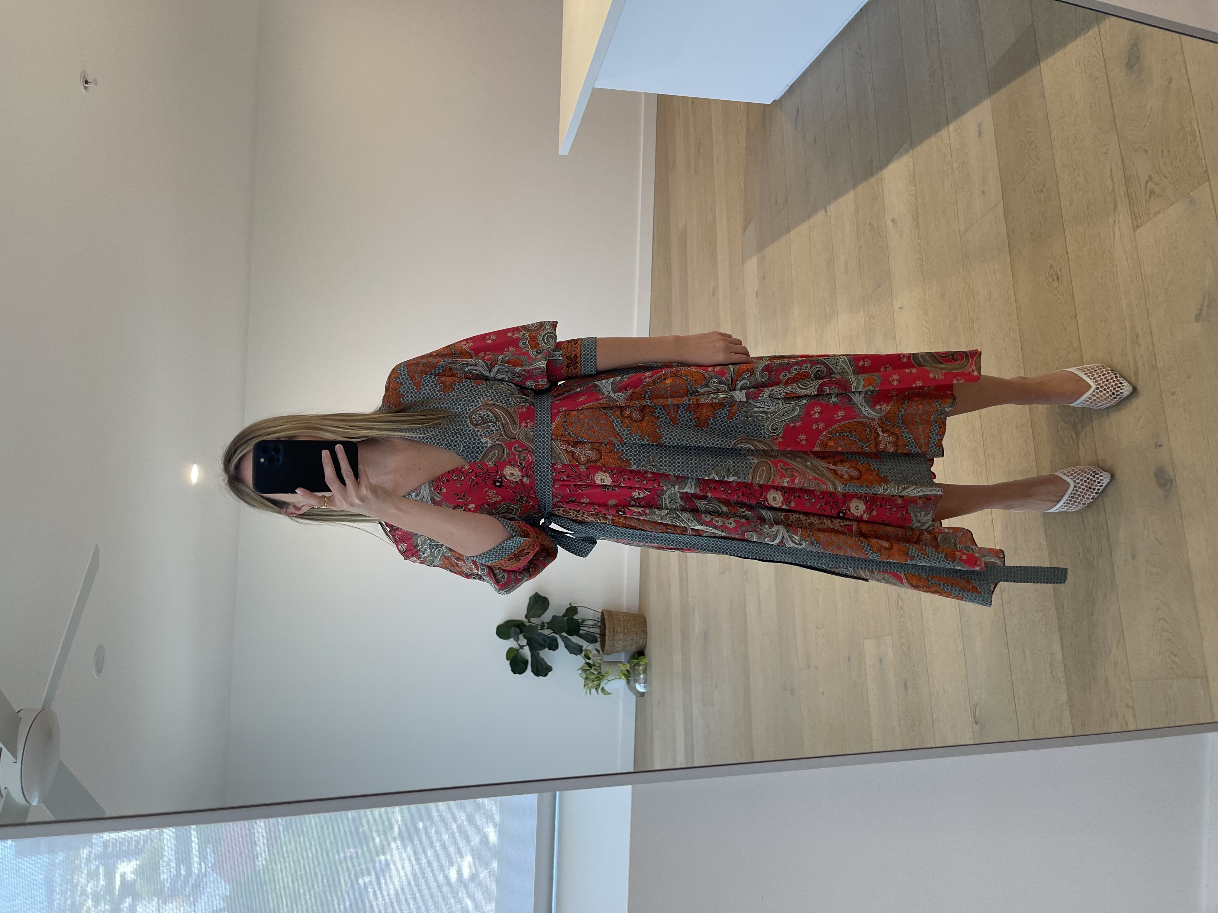Formal rental Scanlan Theodore Silk Paisley Cocoon Sleeve Midi Dress