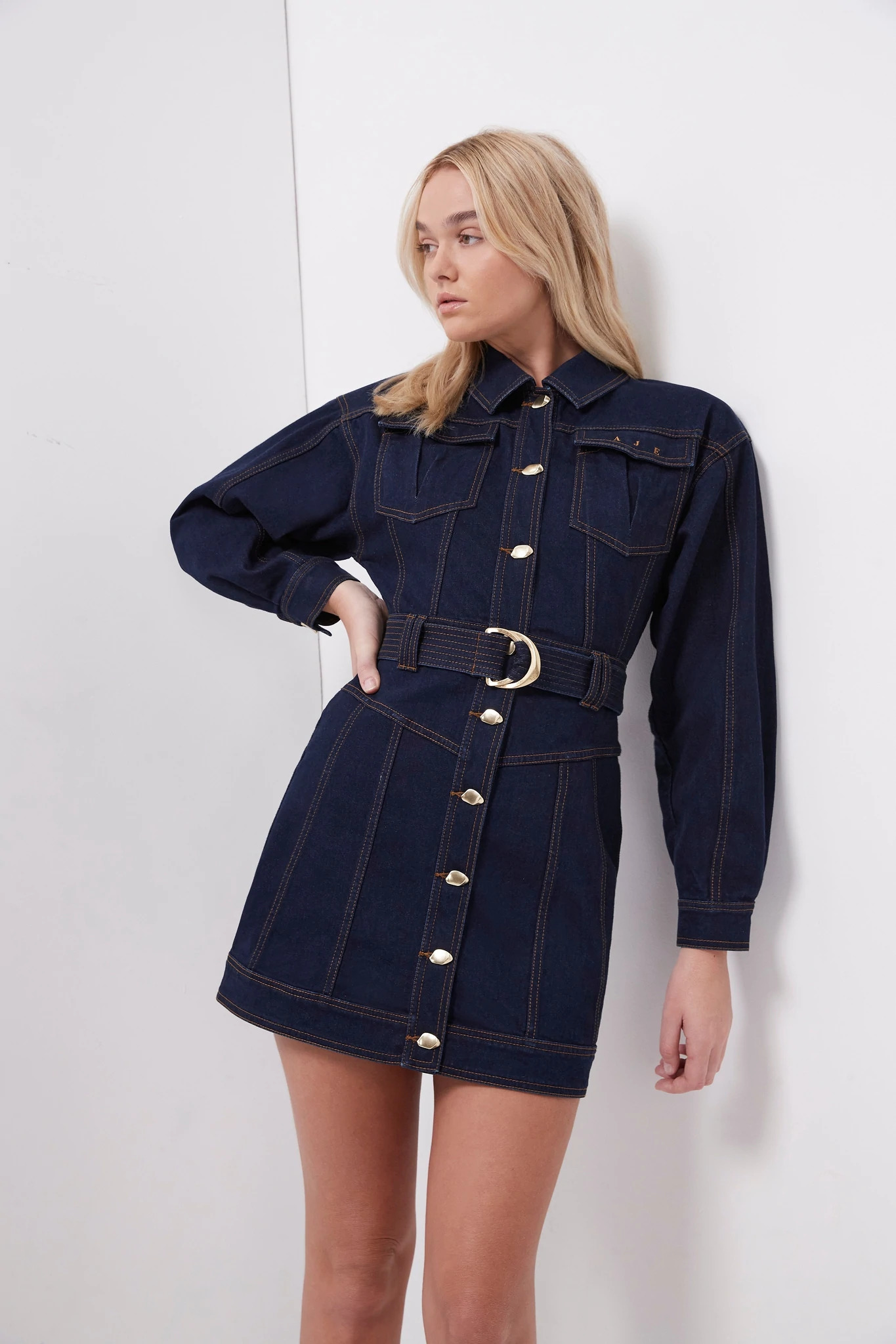 Affordable Aje Philia Belted Denim Dress