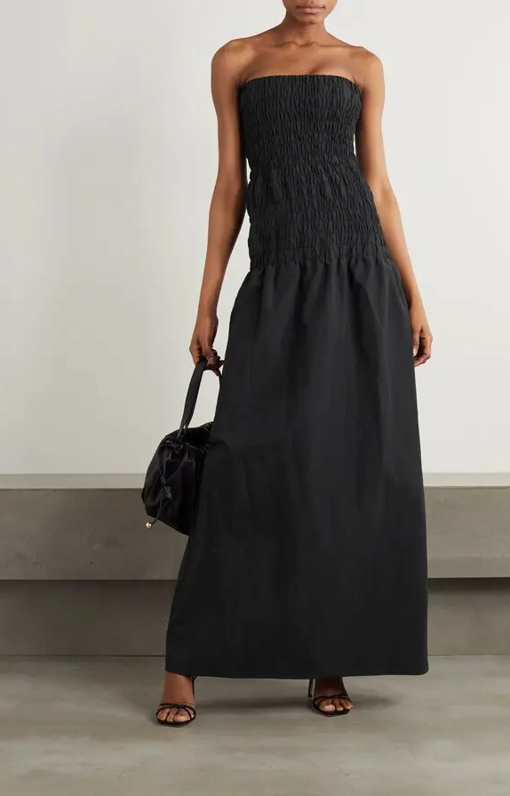 Cheap designer Christopher Esber Black Strapless Shirred Poplin Maxi Dress