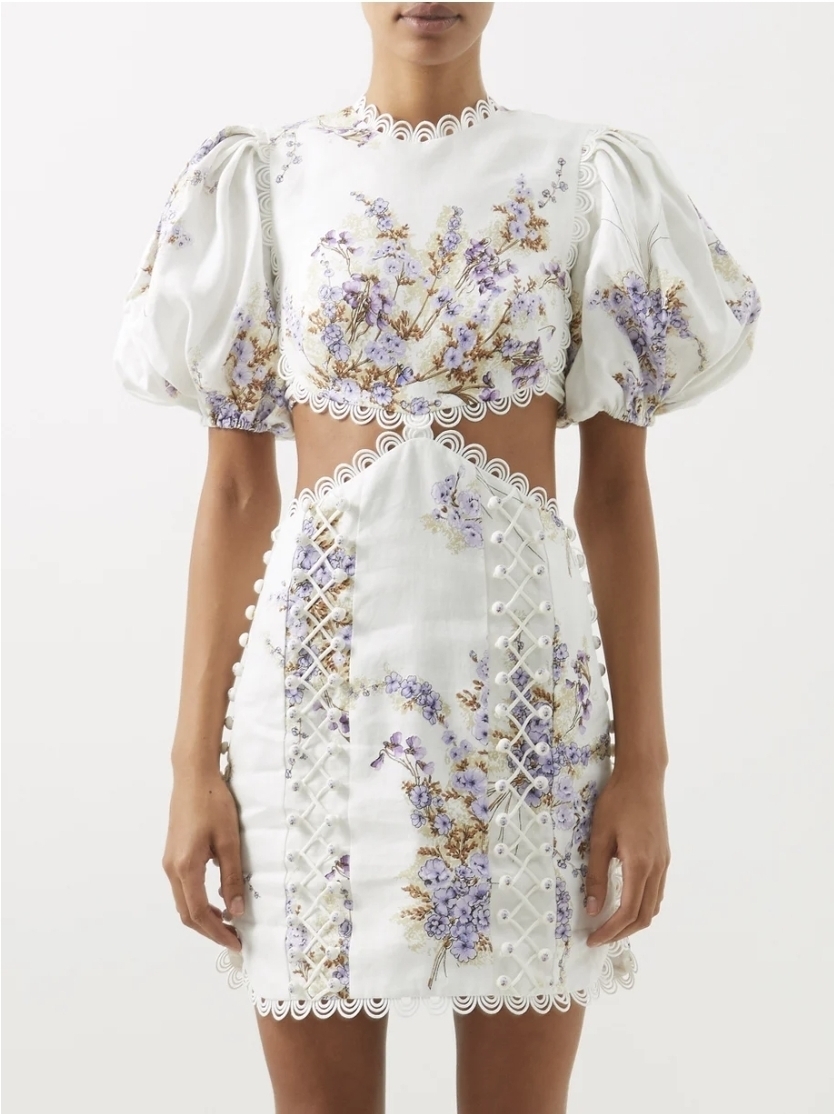 Borrow a Zimmermann Zimmermann Jude Floral Print Cutout Linen Voile Mini Dress
