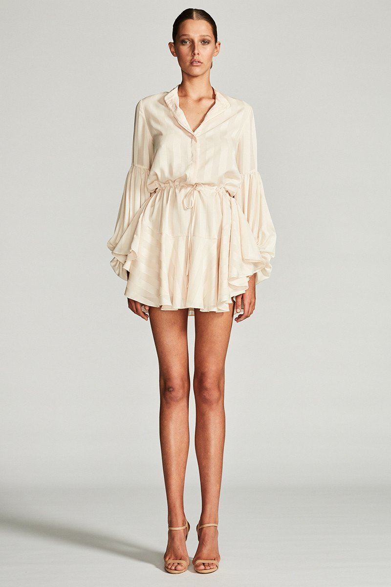 Designer rental Shona Joy Andromeana Peasant Mini Dress Nougat