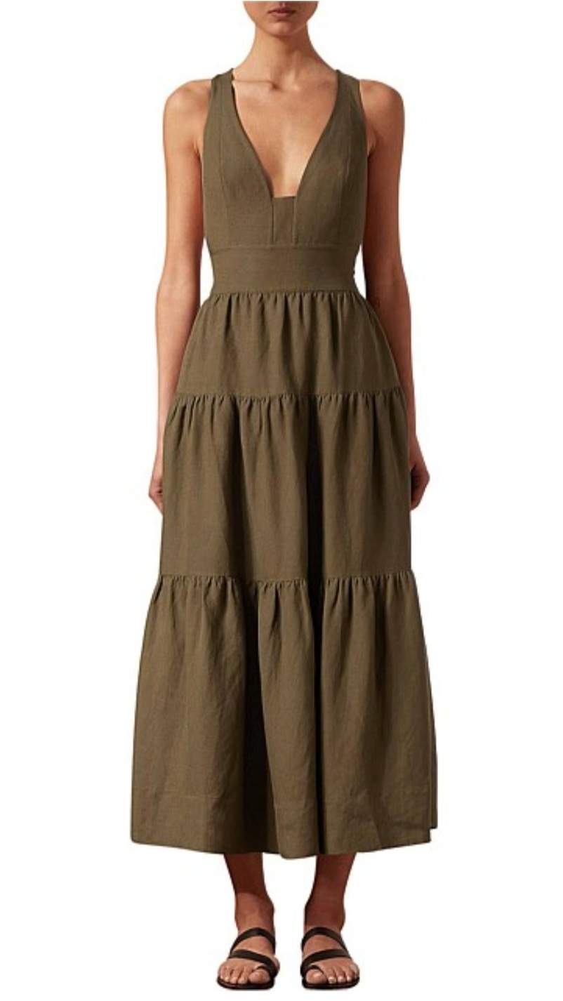For rent a Shona Joy Juliana Linen Plunged Cross Back Midi Dress