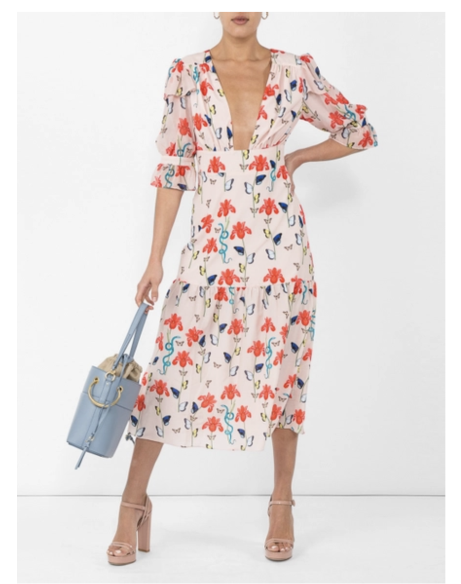 Designer rental Borgo De Nor Dahlia Printed Crepe De Chine Midi Dress