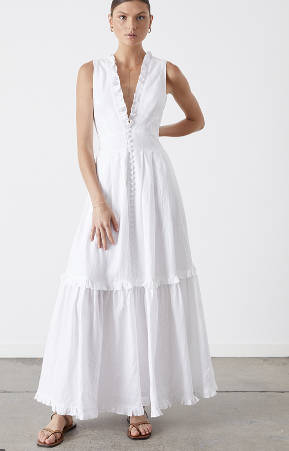 Formal rental Joslin Studio White Linen Maxi