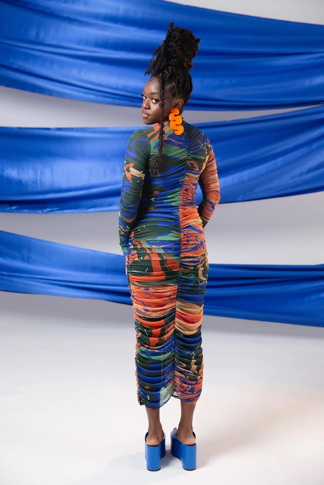 Rental Kai Collective Gaia Ruched Long Sleeve Maxi Mesh Dress